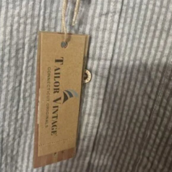 Taylor Vintage Men’s Long Sleeve Button Down Seer Sucker Gray Stripes Size Large - Picture 3 of 4